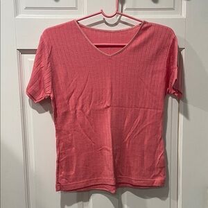 V-Neck Ribbed Pink Top